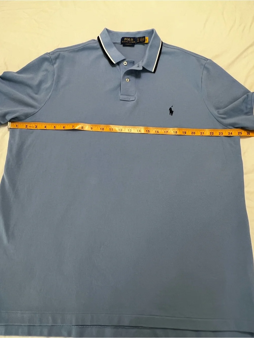 Polo Ralph Lauren Men's XL Light Blue Tipped Classic Fit Pique Polo Shirt Preppy